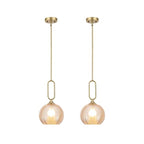 Amber Glass Pendant Light Set of 2 Modern Globe Pendant Lighting Nordic Ribbed Gold Ceiling Hanging Chandelier with Brushed Brass Adjustable Rods Dining Room Kitchen Island Light Fixture - color: Gold-Amber 2 Pack