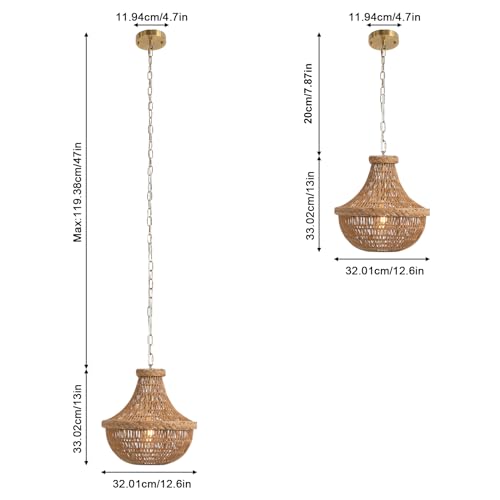 Hand-Woven Bamboo Pendant Light, Lantern Lamp Rattan Single Light Weaving Natural Wooden Ceiling Hanging Fixture with Adjustable Cord for Kitchen Dining Living Room Restaurant Farmhouse (Vase) - color: Vase