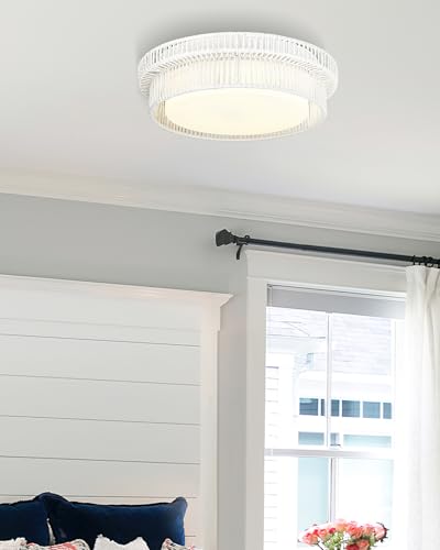 Rattan Light Fixtures Ceiling Mount, HWH 15W LED Flush Mount Ceiling Light 13'' Boho Twine Light Fixtures Coastal Lighting Fixtures, White Finish, 5HYS78F-LED WH - color: White, size: 13 Inch