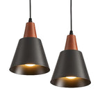2 Pack Pendant Lights, Black Pendant Lights Kitchen Island,Wood Dome Minimalist Industrial Ceiling Hanging Lights for Kitchen Island, Barn, Dining Room, Living Roo m, Bedroom - color: Black