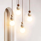 Modern Indoor Pendant Light Natural Stone Spherical Hanging Light Frosted White Glass Suspension Pendant Lamp for Bedside Restaurant Kitchen Island Aisle Bar Club Chandelier (Brown) - color: Brown