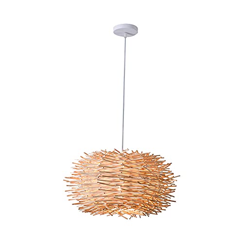 Hand-Woven Bamboo Pendant Light, Lantern Lamp Rattan Single Light Weaving Natural Wooden Ceiling Hanging Fixture with Adjustable Cord for Kitchen Dining Room Restaurant Farmhouse (Dome, Style 6, 40cm) - color: Dome, Style 6, 40cm
