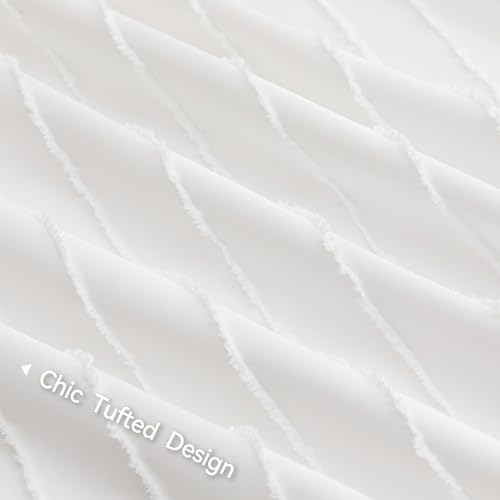 JELLYMONI Duvet Cover Queen Size White - 3PCS Boho Striped Duvet Cover Set Polyester Tufted Bohemian Textured Comforter Cover 90×90in with Corner Ties & Zipper and 2 Pillowcases - color: White - Stripe, size: Queen(90"×90")