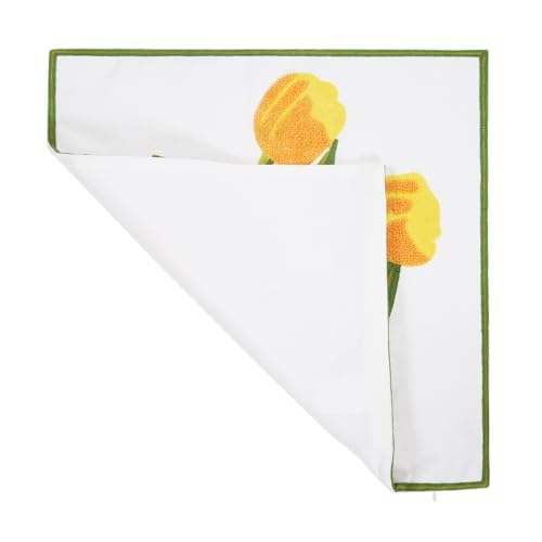 Embroidery Throw Pillow Cover 18x18 Home Decor Floor Pillow Cover for Couch Sofa Chair Gift 100% Cotton Floral Embroidered Cushion Cover Square Pillowcase 45x45cm Yellow Tulip, 1 Piece - color: Yellow Tulip