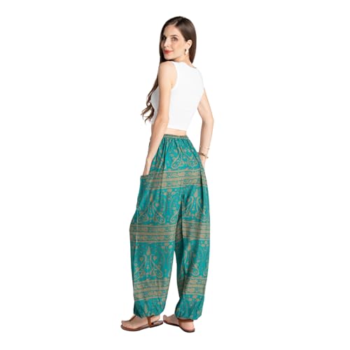 Tranquil Threads Women's Harem Pants with Pockets and Drawstring, Hippie Boho Yoga Clothes - color: Teal Reverie, size: X-Small