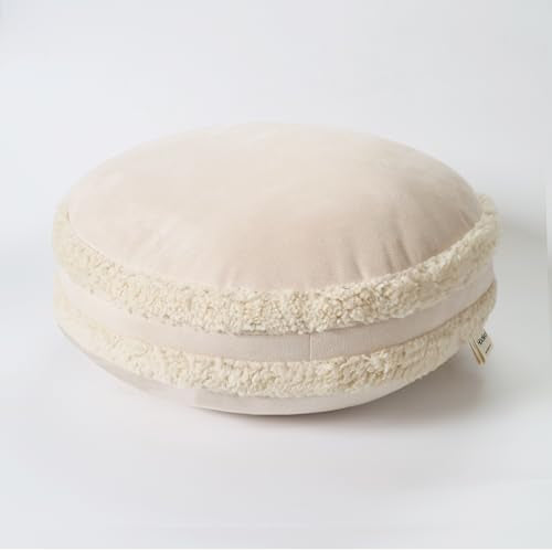 Round Throw Pillow 16x16 Macaron Shape No Zipper Design Down-Like Polyester Filling Super Soft Feather-Like Touching Floor Pillow 40x40cm Home Décor Circle Cushion for Couch, Khaki, 1 Piece - color: Khaki, size: 16"D x 16"W x 6.5"H