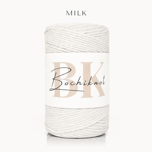BOCHIKNOT Single Strand Macrame Cord 4mm x 240yds (220m) – Soft Cotton Macrame Rope for Beginners, Easy to Knot for Wall Hangings, Plant Hangers, Fringe and DIY Crafts (Milk) - color: Milk, size: (4mm x 219m) - Single Strand Twist