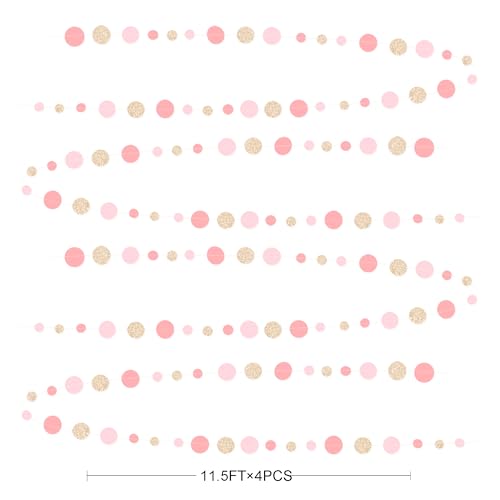 Champagne Gold Rose Pink Polka Dot Garland Champagne Dusty Pink Circle Dot Hanging Streamer Banner for Birthday Baby Shower Bridal Shower Wedding Engagement Retirement Boho Party Decorations Supplies - color: Dusty Pink Champagne
