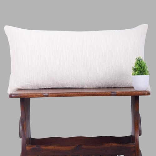 Trade Star Throw Pillow Cover Oblong Pillow Cases 100% Cotton Solid Pillow Cases Handloomed Decorative Pillow Covers Authentic Indian Ethnic Shams for Bed Decor (Ivory Solid, 12x24 Inches) - color: Ivory (Solid), size: 24" x 12" (Pack of 1)