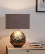 Cruiser’s Caché 19" Modern Metal Table Lamp, Antique Gold Finish with Handloomed Dark Khaki Rectangular Lampshade - style: Modern Metal