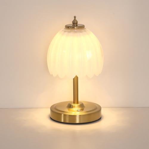 Shenmoyl Tulip Small Table Lamp, 5200mAh Cordless Touch Control Mini Table Lamp with 3 Color Temps & Stepless Dimming, Perfect for Small Spaces Like Dressers, Bedsides, Bookshelves (White Tulip) - color: White Small, size: 1 Pack