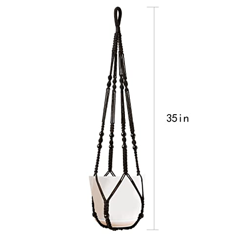 Macrame Plant Hanger Indoor Hanging with Wood Beads Macrame Planters No Tassel for Indoor Outdoor Boho Home Decor 35 Inch (Black,2pcs) - color: Black