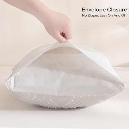 JELLYMONI Pillowcases King Size Bright White 2 Pack Boho Plaid Bed Pillow Covers 20x36in Polyester Envelope Pillow Shams Tufted Bohemian Textured (Pillows are not Included) - color: 04 - Bright White - Grid, size: 36" x 20" (Pack of 2)