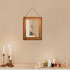 Wall Decorative Mirror 12 x 16 Inch Rust Farmhouse Rectangular Mirrors Wood Frame Mirror with Hanging Hemp Rope for Bedroom, Bathroom, Living Room, Entryway (Brown)