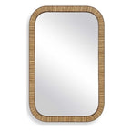 Pemberly Row Farmhouse Accent Wall Mirror, Rectangular Rattan-Style Frame, Dark Brown Finish, Rounded Corners, Durable Construction, Coastal or Farmhouse Decor for Living Room or Bedroom