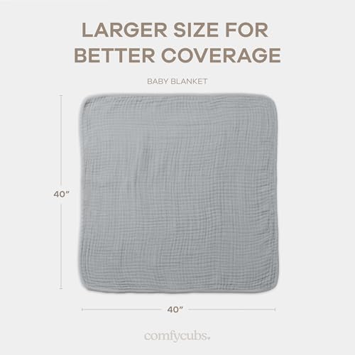 Comfy Cubs Muslin Baby Blanket - Soft, Lightweight, 6-Layer Cotton Swaddle Blankets for Newborns, Infants & Toddlers - 40" x 40" Large, Breathable & Versatile for Sleeping & Tummy Time - Heather Blue - color: Heather Blue, size: Baby - 40" X 40"