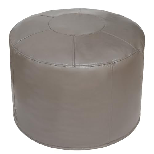 Unstuffed Ottoman Pouf Cover 20 X 15 Inch, Round Pu Leather Foot Stool, Floor Bean Bag(No Filler), Foot Rest with Storage for Living Room/Bedroom/Office, Gray - color: Grey