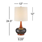 360 Lighting Andi Mid Century Modern Table Lamp 24.5" High Hammered Bronze Ceramic Wood Off White Tall Drum Shade for Living Room Bedroom House Bedside Nightstand Home Office (Color May Vary) - color: Wood and Dark Hammered Ceramic