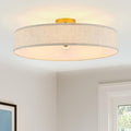 VILUXY Gold Semi-Flush Mount Ceiling Light Fixture 24" Large Modern Ceiling Light with Linen Fabric Drum Shade 5-Light Round Ceiling Lamp for Bedroom Dining Room Entryway - color: Gold&Linen