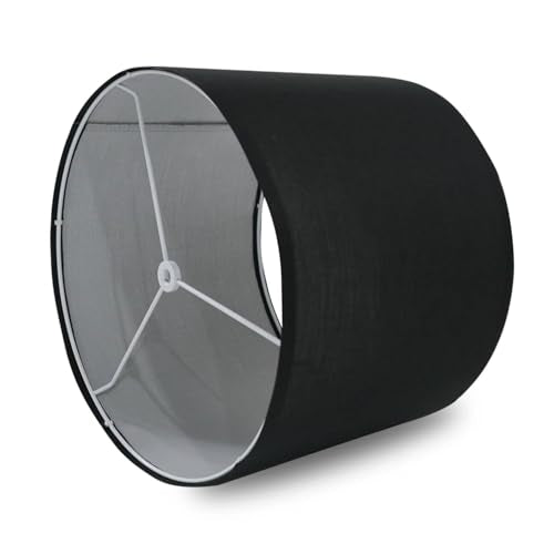 Black Lamp Shades Set of 2, Medium Drum Lamp Shade 13"Top x 13"Bottom x 10"High(Spider), Lampshades Replacement for Table Lamps Floor Lamps, Natural Linen Hand Crafted, Easy Assembly Required - color: Black, size: 13*13*10 inch-2 Pack
