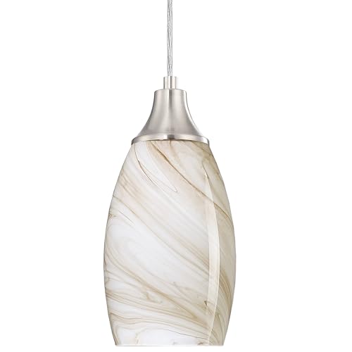 karyfine Mini Pendant Lights Kitchen Island Beige Marble Glass Lamp Shade Hand Blown Glass Pendant Light with Brush Nickel Finish Adjustable Cord for Kitchen Over Sink Hallway,Dining Room - color: Brown Marble-1Pack