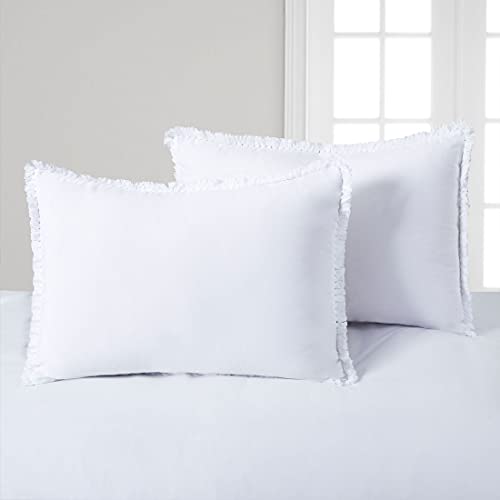 Boho Pillow Shams White Fringed Standard Set of 2 Tassel Pillowcases Cotton Decorative Tufted Moroccan 2 Pack Bohemian 20×26 - color: White, size: 20" x 26" (Pack of 2)