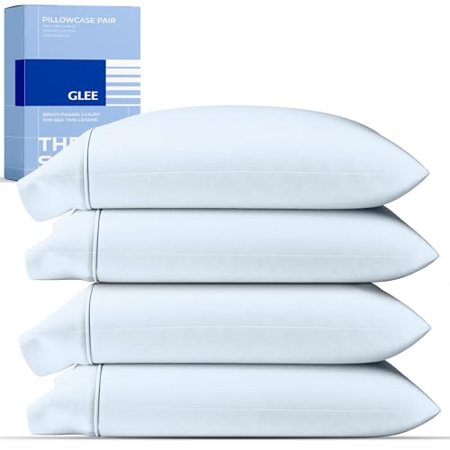 THREAD SPREAD 100% Cotton Pillow Cases Queen Size Set of 4 - Luxury 400 Thread Count Queen Pillow Cases (Pack of 2, Light Blue), Soft Cooling Hotel Cotton Pillowcases, Fits Standard Pillows - color: Light Blue, size: Queen - Pack of 4