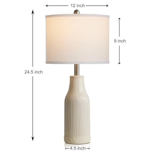 24.5" Ceramic Table Lamps Set of 2, Modern Farmhouse Bedside Lamps for Bedroom Nightstand, Small Table Lamp for Living Room End Table, Beige (2 LED Bulbs Included) - color: Beige - 24.5"H