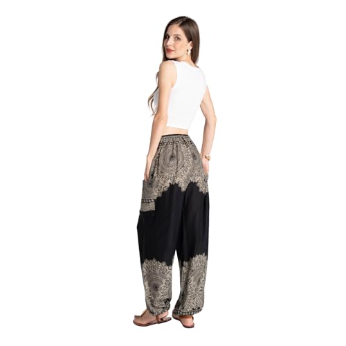 Tranquil Threads Women's Harem Pants with Pockets and Drawstring, Hippie Boho Yoga Clothes - color: Smokey Black, size: X-Large