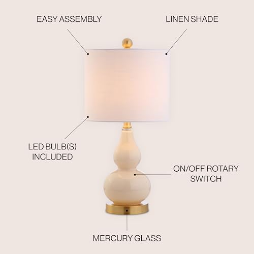 JONATHAN Y 20.5" Ivory Glass Table Lamp, Modern Gourd Bedside Nightstand Lamp for Bedroom, Living Room, White Linen Shade, LED Bulb Included (JYL1028B) - color: Ivory, size: Single