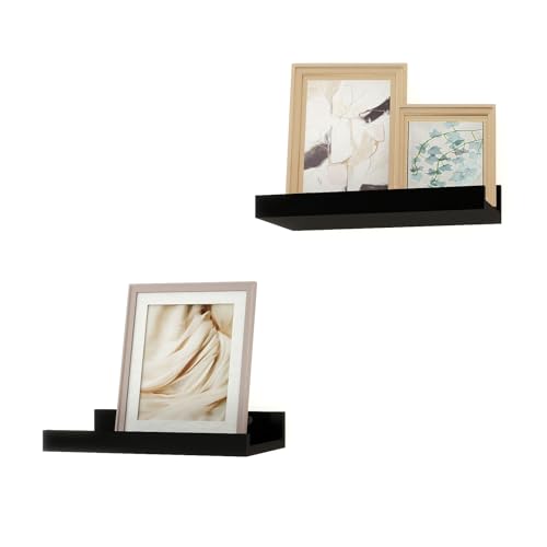 Small Black Floating Shelves for Wall Decor, Wall Mounted Wood Shelf for Bedroom, Living Room, Bathroom, Kitchen, Nursery, Display Ledge Shelf with Lip Set of 2-8 Inches, Black - color: Black, size: 7.8in