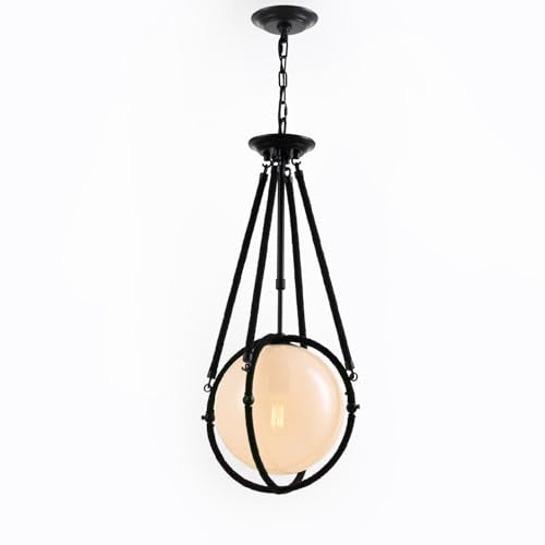 Voyager 1-Light Matte Black Pendant, Hanging Pendant Light with Rope Detailing & Smoked Glass Shade in Modern Industrial Style, Adjustable Hanging Length & Sloped Ceiling Adaptable - color: Voyager - 1 Light