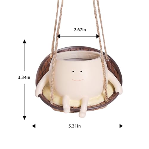 bestbear Hanging Swing Chair Planter Pot Resin Smiley Face Planter for Indoor Outdoor Plant Cute Head Flower Pots for String of Pearls Plant Live Unique IdeaI for Mother Day, Christmas (Small) - size: Small