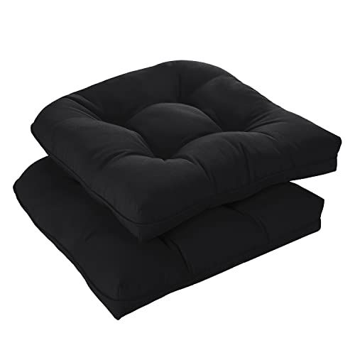 downluxe Outdoor Chair Cushions Set of 2 for Patio Furniture, Waterproof Tufted Overstuffed Patio Furniture Cushions, Thick Outdoor Seat Cushion, 19" X 19" X 5", Black - color: Black, size: 2 Count (Pack of 1)