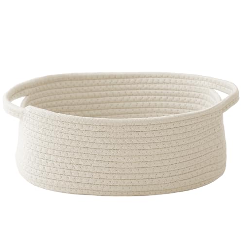 JMvicyroam Woven Basket,Small Rope Storage Bin with Handles & Ribbon Bag, Organizer for Shelves Closets,Gift Basket Empty for Birthday,Books,Dog Toys,White - color: White, size: 1 Pack