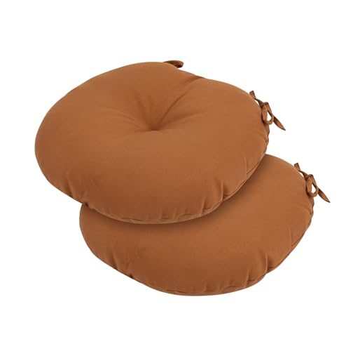 Bistro Chair Cushions 15 inch,Set of 2,Tufted Round Chair Cushions with Ties,15"x15"x4",Water Resistant Round Seat Cushion for Barstool Chairs,Patio Garden Kitchen Outdoor Furniture(Caramel Orange) - color: Caramel Orange, size: 15"x15"