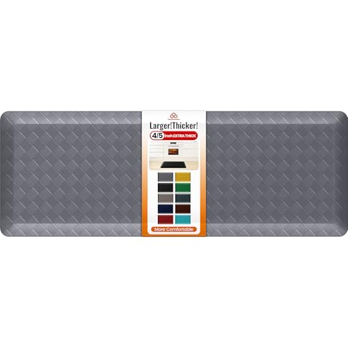 4/5 Inch Extra Thick Kitchen Mats for Floor,Non Slip Anti Fatigue Kitchen Rugs,Waterproof Stain Resistant Sink Mat,Cushioned Standing and Comfort Mats for Office (17"x47" Grey) - color: Grey, size: 47"L x 17"W x 0.8"Th