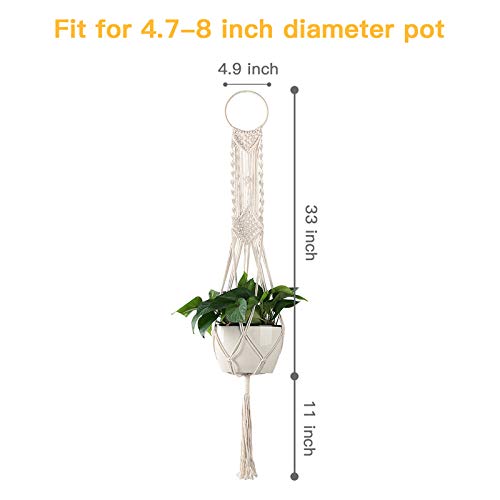 Cuttte Macrame Plant Hanger, Indoor Outdoor Hanging Planter Basket, Hanging Plant Holders, Decorative Macrame Hangers, 4 Legs 43.3 Inch, Cream Color, Boho Decor