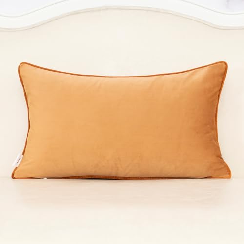 Alerfa Orange Floral Throw Pillow Cover 12 x 20 Inch Cut Velvet Rectange Luxury Decorative Lumbar Pillow Cover for Couch Living Room Bedroom - color: Orange, size: 20" x 12" (Pack of 1)