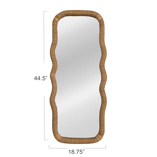 Creative Co-Op Large Wood and Rattan Wavy Mirror, Natural