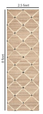 Jute Runner Rug 2.5'x8, Hand Woven Area Rug - Handcrafted Premium Geometric Design, Indoor Natural Fiber Hallway Jute Rug - Rustic Farmhouse Carpet for Kitchen, Entryway, Hallway, Bedroom - Natural - size: 2.5' x 8' (﻿Rectangular)