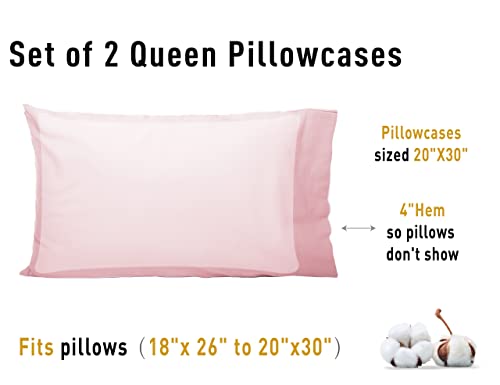 Sunflower Queen Pillowcases Set of 2, 100% Cotton Queen Pillow Cases 2, 20×30 inches Dark Pink, Soft and Breathable - color: Dark Pink, size: Queen (20"x30")