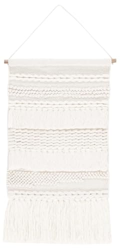SAFAVIEH Home Collection Sedona Zeta Ivory/Beige Boho Tribal Woven Wool Tassel Fringe Tapestry Hanging Wall Art