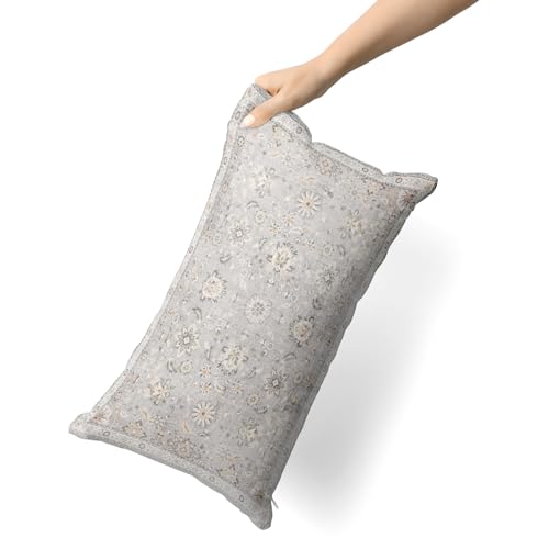 Snycler Boho Throw Pillow Covers Farmhouse Home Decor for Sofa Porch Patio Bed Room Outdoor，Set of 2，Bohemian Carpet Throw Pillows for Couch Decorative Pillow Cases，12x20inch,Grey - color: Floral-grey, size: 20" x 12" (Pack of 2)