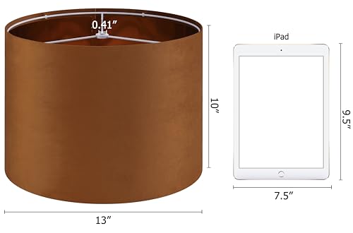 GO&SO Burnt Orange Velvet Drum Lamp Shades Set of 2 Medium, Replacement Lamp Shade 13" Top x 13" Bottom x 10" High(Spider)- Modern Fabric Lampshade for Table Lamp,Floor Lamps -Assembly Require - color: Burnt Orange-Velvet, size: 13*13*10 inch-2 Pack