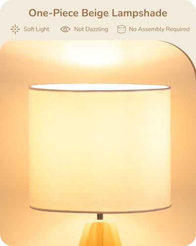 EDISHINE Small Cute Table Lamp, Wood Tripod Nightstand Lamp, Mid Century Bedside Lamp with Linen Fabric Shade for Nursery, Living Room, Bedroom, End Table, UL Listed, 14.2 Inch, ON/Off Switch - style: Art Deco
