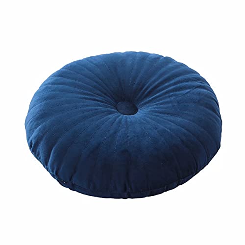 HLOVME Round Pillow Cushion for Couch Velvet Decorative Small Throw Pillow Solid Color for Living Room Bed Floor 13.7”, Navy Blue - color: Navy Blue