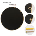 Gluck Plants Gold Round Mirror - 24" Rustic Beaded Farmhouse Decorative Accent Mirror for Bathroom, Living Room, Bedroom, Fireplace, Hallway