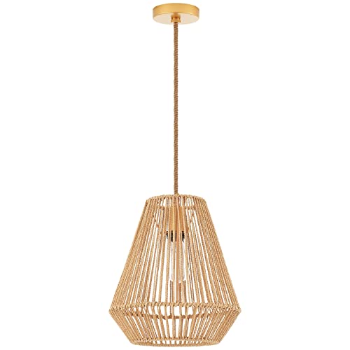 Woven Pendant Lights Hanging Lamp with 12" Hand Rattan Basket Shade Antique Brass Brush Paint Finish for Kitchen Island Farmhouse Dining Room Bar Bedroom Foyer Hallway - color: A- Brass