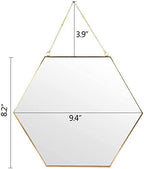 LONGWIN Hanging Wall Hexagon Mirror Decor Gold Geometric Mirror with Chain for Bathroom Bedroom Living Room 9.4"x 8.2"